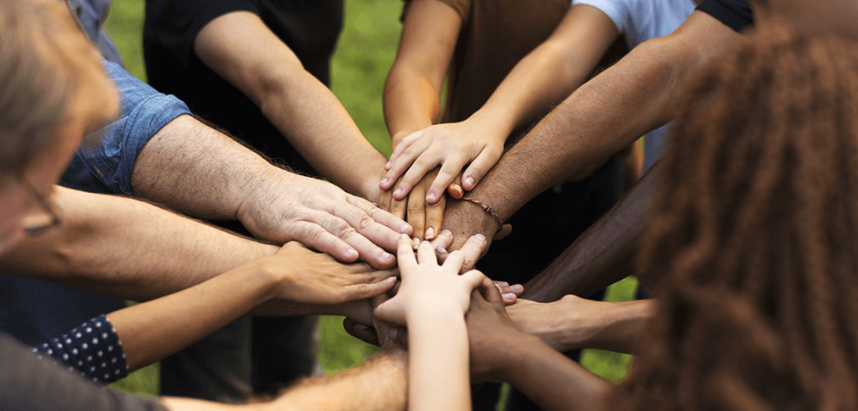 Group of diversity people hands stack