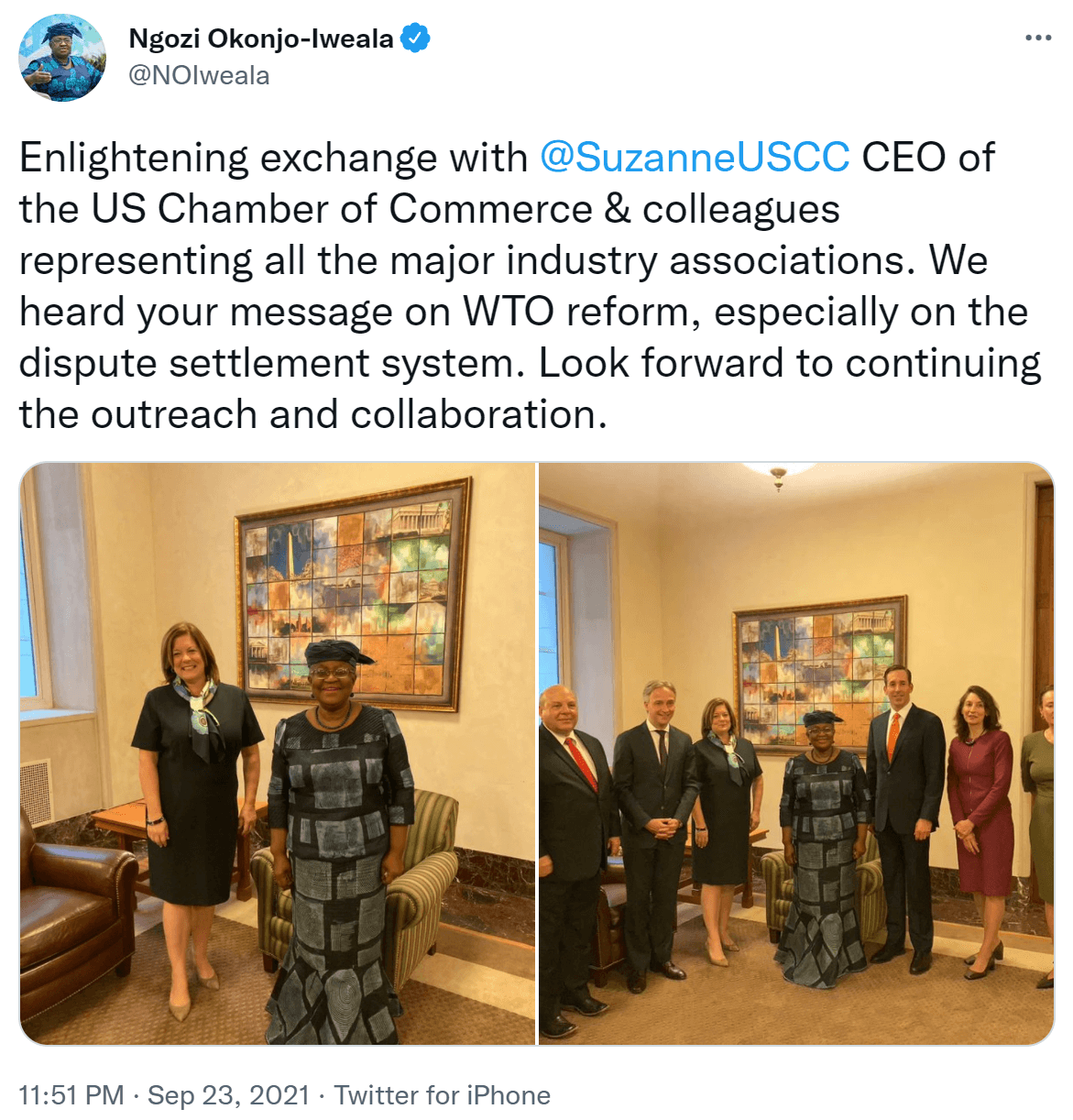 Tweet from Ngozi Okonjo-Iweala