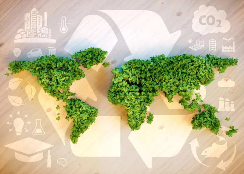 Recycling Symbol and World Map Graphic